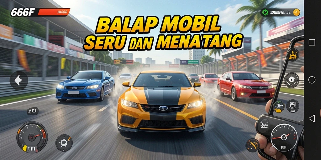 Tampilan antarmuka balapan mobil yang menarik dan modern.