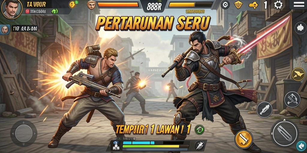 Antarmuka permainan 888R dengan aksi tempur 1 lawan 1 yang seru.